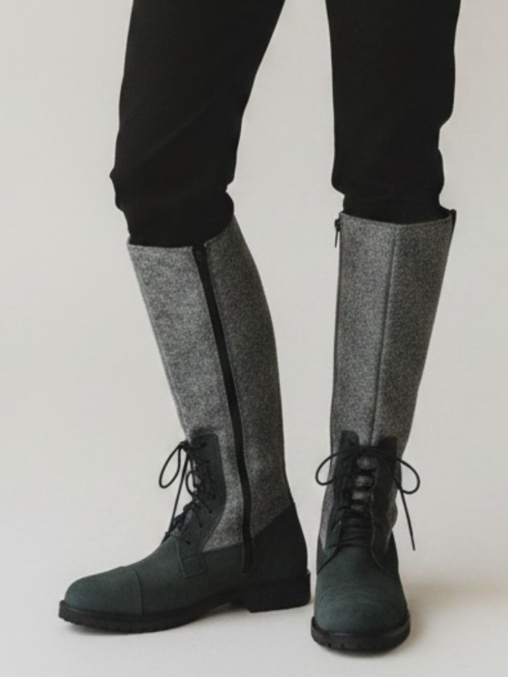 Martino Canada Felt/Suede Tall Two-Tone Gray Size Zipper Lace-Up Boots. Sz. 11M.